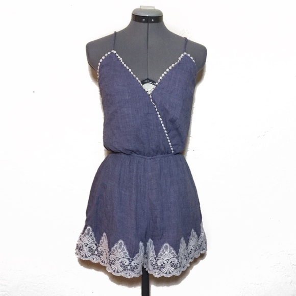 Papaya Pants - Papaya Chambray Deep V Open Back Romper M